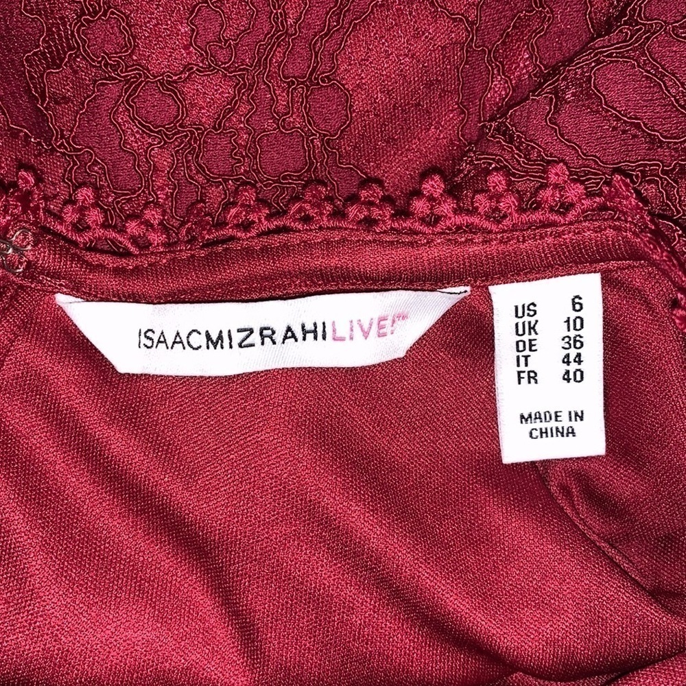 Isaac Mizrahi LIVE! Burgundy Macrame Lace Sheath Dress‎ Bell Sleeves Size 6 - Picture 4 of 7